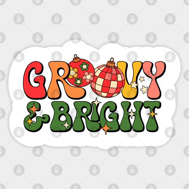 Groovy and Bright Vintage Retro Christmas Disco Ball Sticker by JanaeLarson